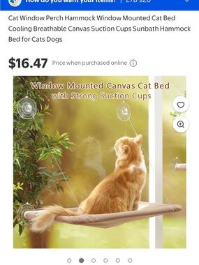 Window-Mounted Cat Hammock Bed - Beige Canvas Suction Perch